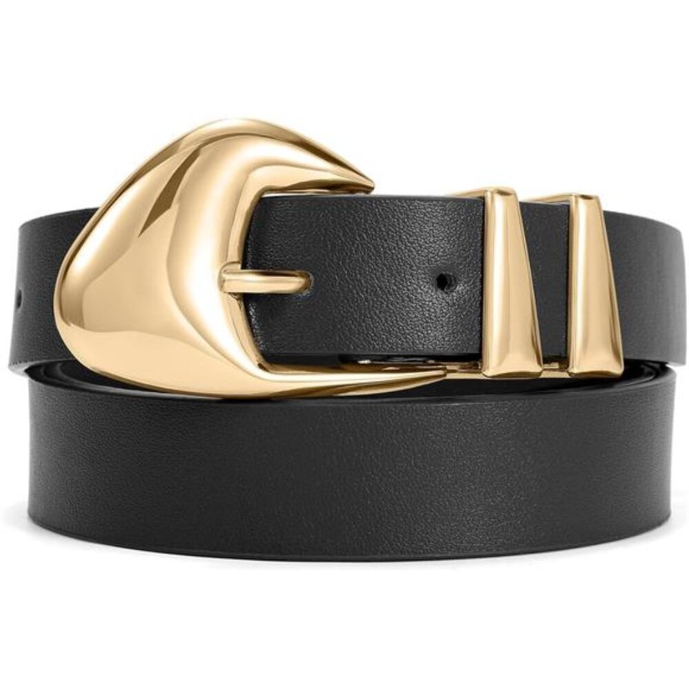Womens Leather Belt Gold Buckle Waist Belt for Jeans Dress Pants Black Brown